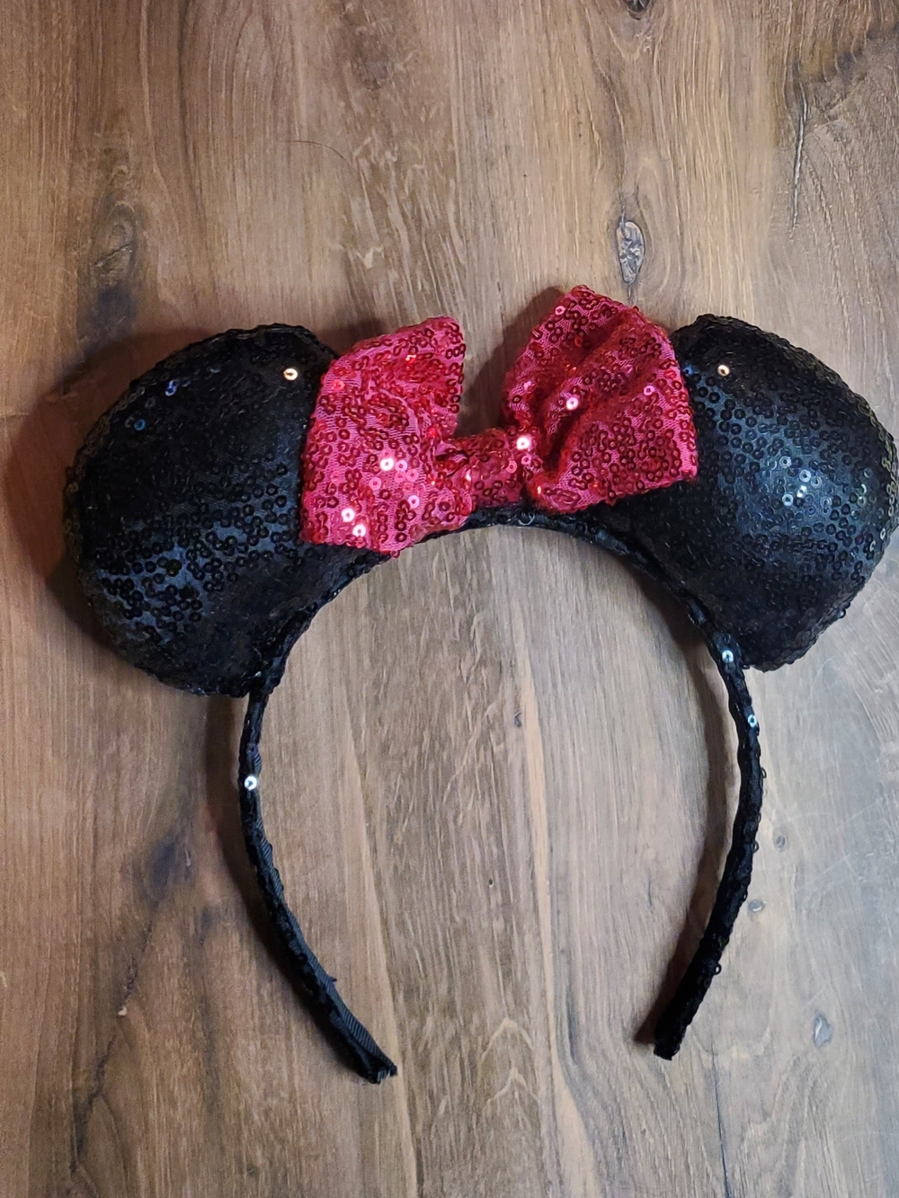 Disney Black Sequin Minnie Ear Headband with Pink Sequin Bow